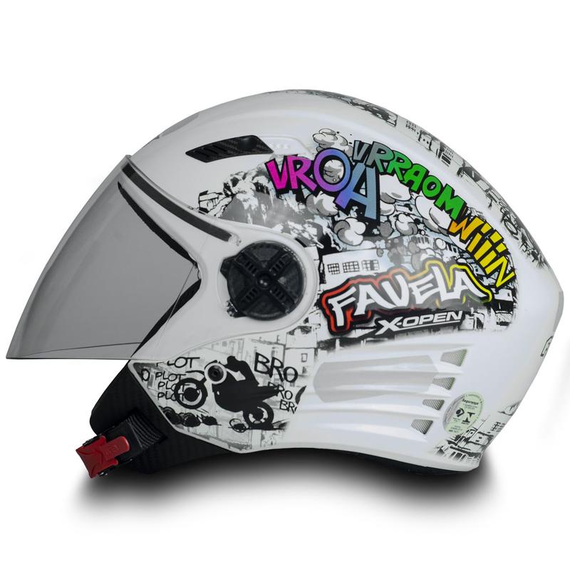Capacete Moto X Open Favela Branco Brilhante Aberto Tamanho 56